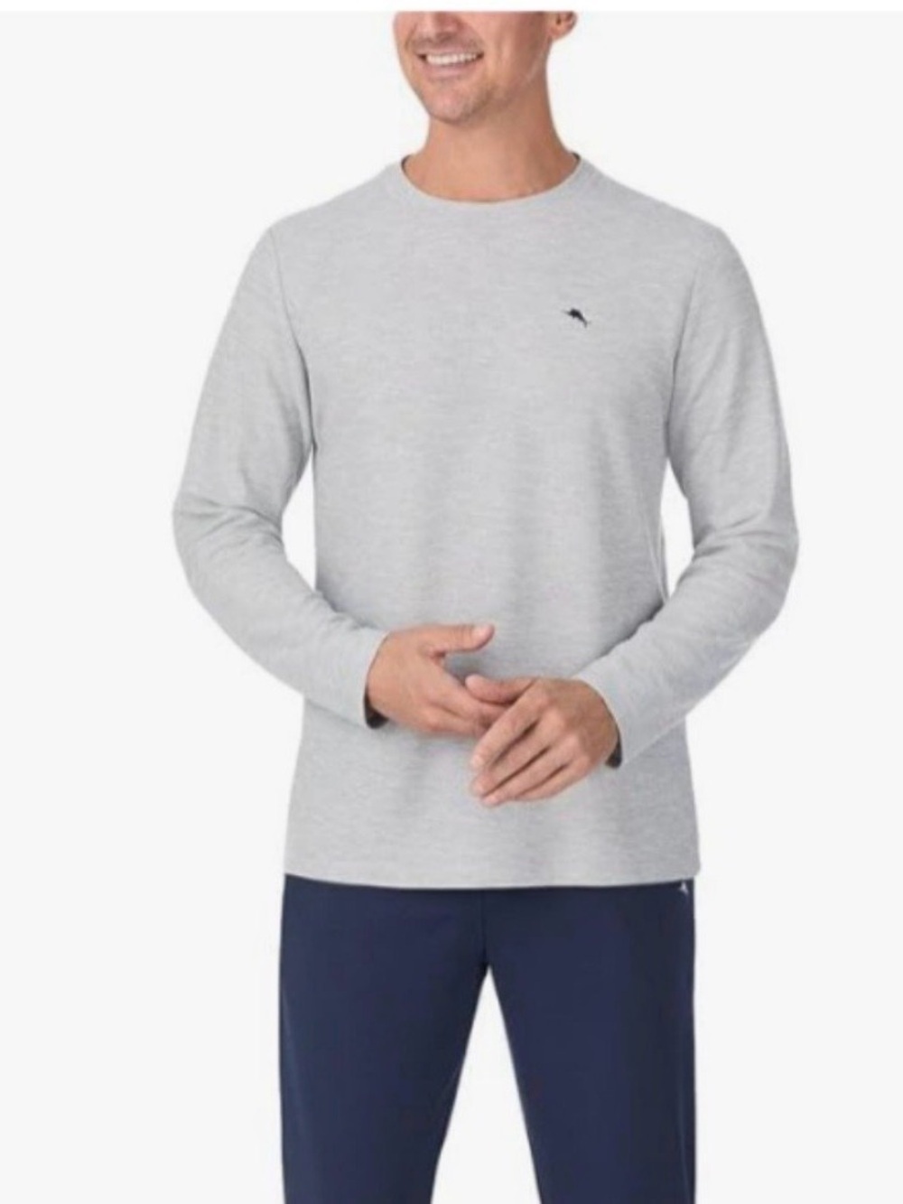 Tommy Bahama Gray Heather Long Sleeve Crew Neck Shirt Men’s Medium EUC Logo